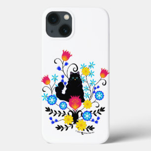 Black Fluffy Cat med Flowers