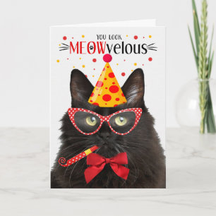 Black Fluffy Cat MEOWvelous Birthday Kort