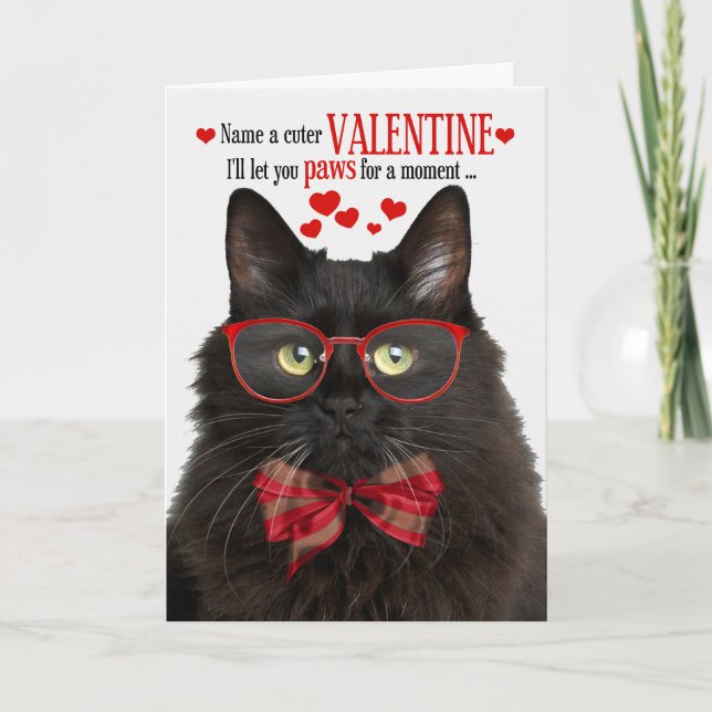 Black Fluffy Cat Valentine Day Kattdjur Humor Helgkort (Framsida)