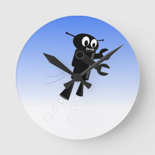 Black Flying Robot Blå himmel Background Rund Klocka
