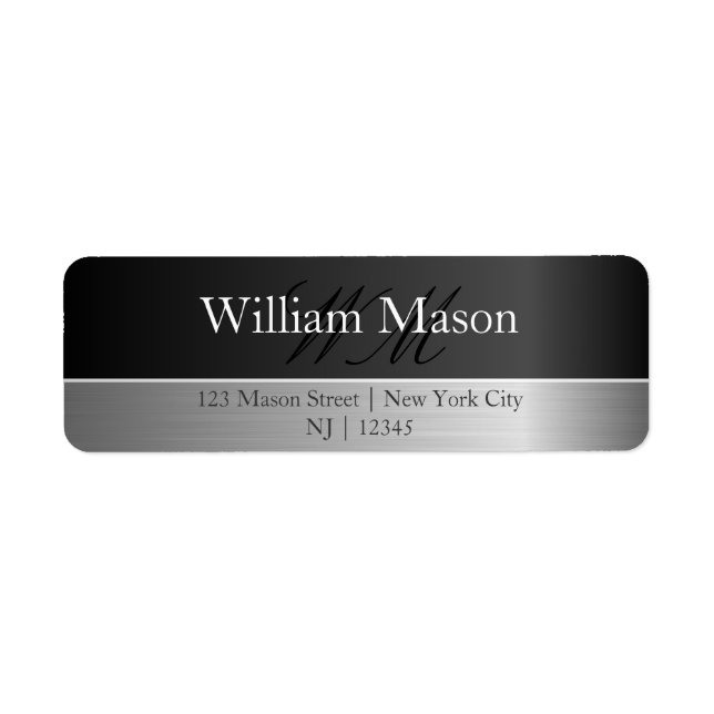 Black Foil & Brushed Monogram Address Label Returadress Etikett (Framsidan)