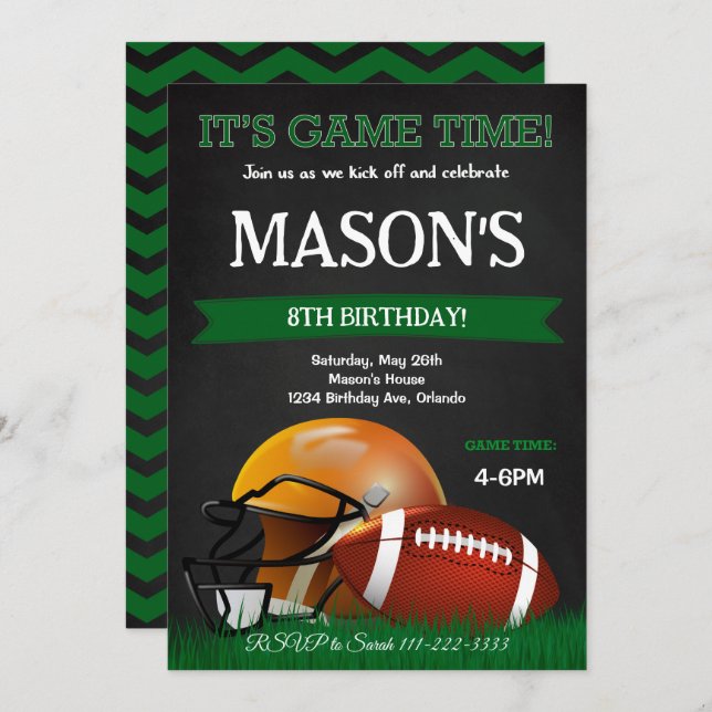 Black Football Birthday Inbjudan (Fram/baksida)