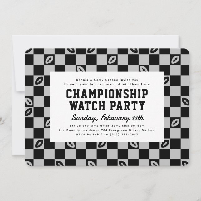Black Football Check Championship Game Watch Party Inbjudningar (Framsida)