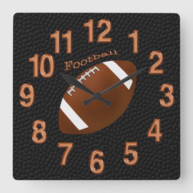 Black Football Clock with Football, Copper Numbers Fyrkantig Klocka (Framsida)
