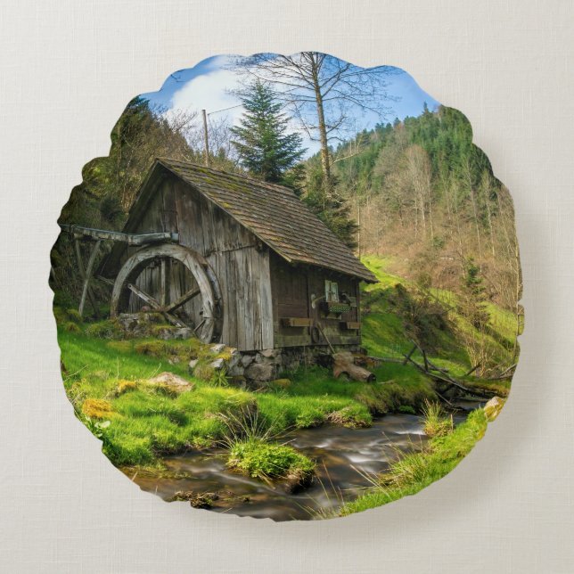 Black Forest Grist Mill Tyskland Rund Kudde (Framsidan)