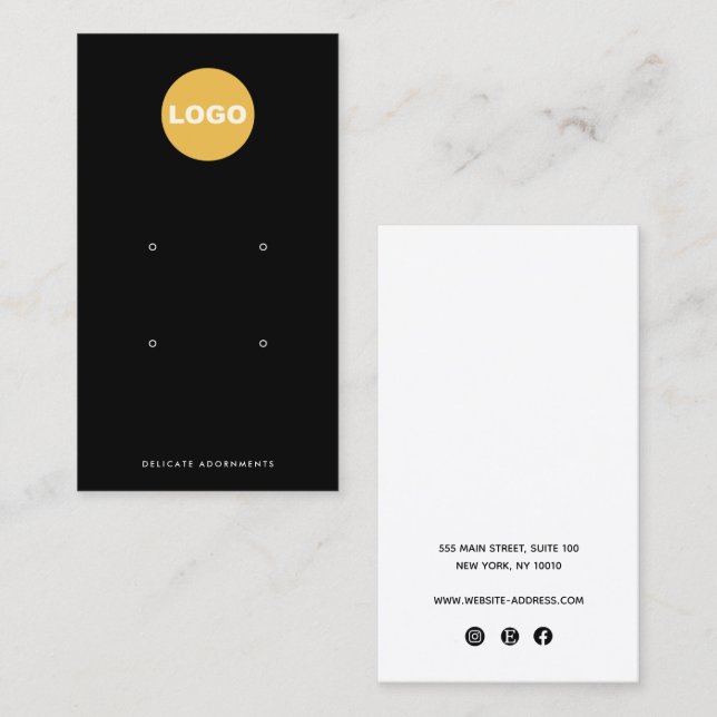 Black Four 4 Hål Stud Earring Visning Holder Logot Visitkort (Fram/baksida)