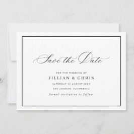 Black frame calligraphy wedding save the date card inbjudningar