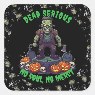 🖤 Black Frankenstein Halloween Sticker 💀 🎃 Fyrkantigt Klistermärke