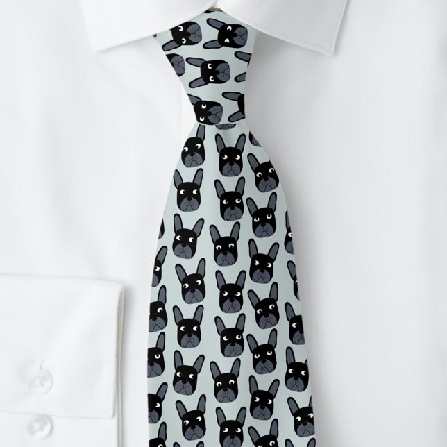 Black Fransk Bulldog Blue Neck Tie Slips (French Bulldog fun neck tie for dog lovers)