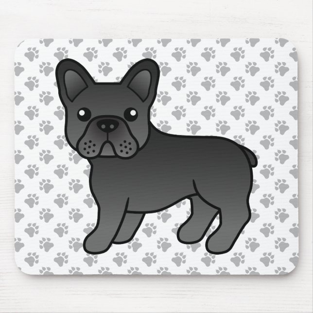 Black Fransk Bulldog Cute Tecknad hund Musmatta (Framsidan)