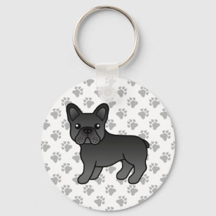 Black Fransk Bulldog Cute Tecknad hund Nyckelring