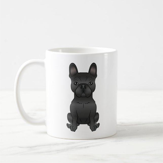 Black Fransk Bulldog/Frenchie Cute Tecknad hund Kaffemugg (Vänster)