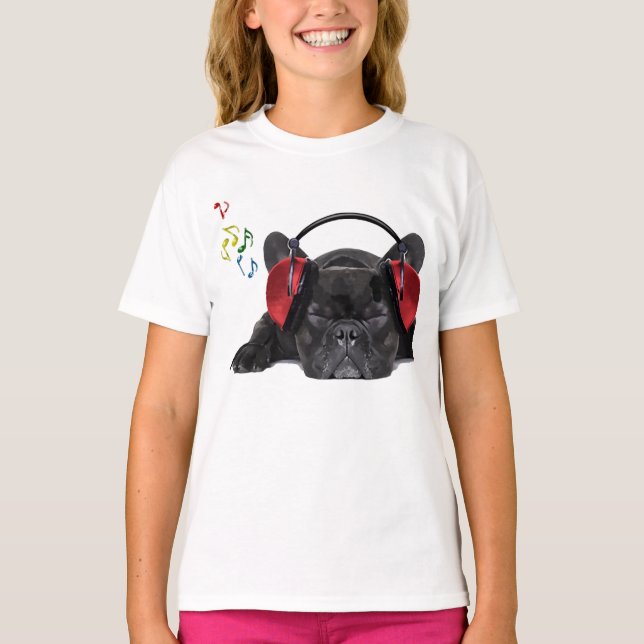 Black Fransk Bulldog Grooving to Hans Tunes T Shirt (Framsida)