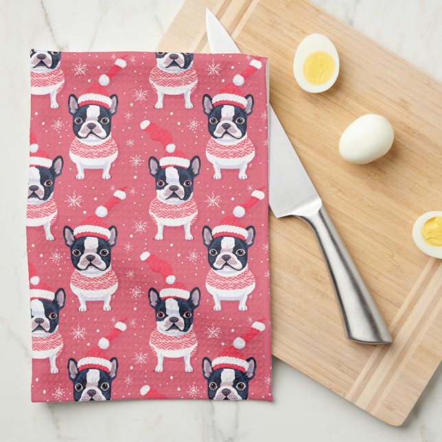 Black Fransk Bulldog-kök i julkök Kökshandduk (Vikt i Fjärdedel)