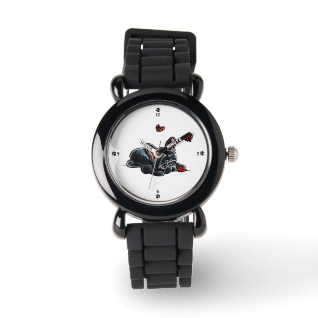 Black Fransk Bulldog Ladybug Armbandsur (Framsida)