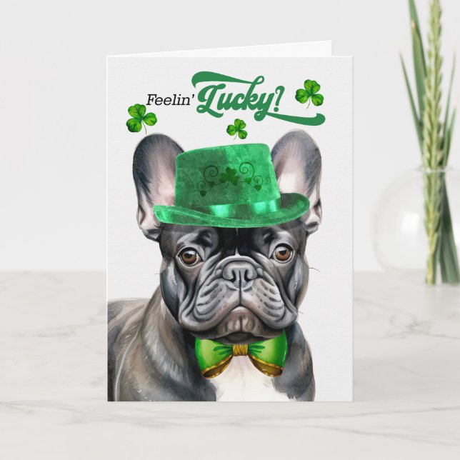 Black Fransk Bulldog Lucky St patrick's day Helgkort (Framsida)