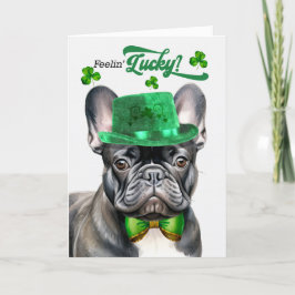 Black Fransk Bulldog Lucky St patrick's day Helgkort