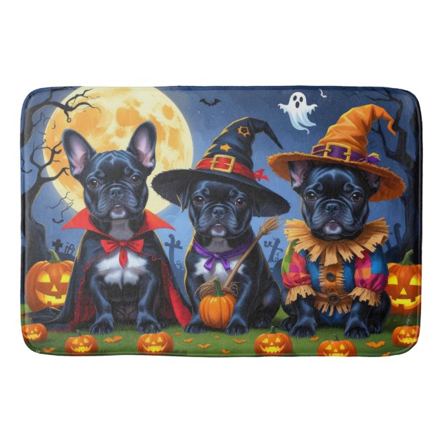 Black Fransk Bulldog Pumpkin Halloween Funny Badrumsmatta (Framsidan)
