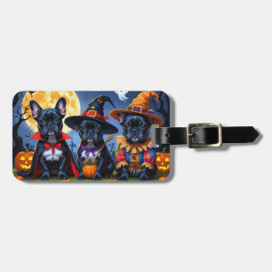 Black Fransk Bulldog Pumpkin Halloween Funny Bagagebricka