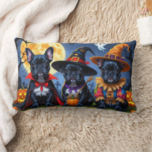 Black Fransk Bulldog Pumpkin Halloween Funny Lumbarkudde