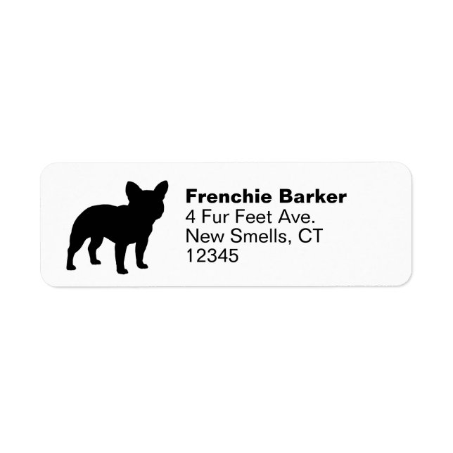 Black Fransk Bulldog Silhouette Frenchie Hund Returadress Etikett (Framsidan)