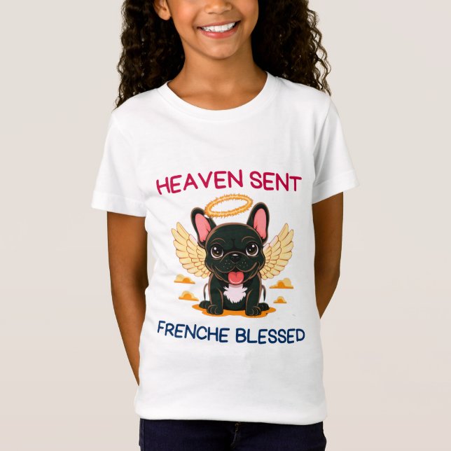 Black Fransk Bulldog som Änglar på jorden T Shirt (Framsida)
