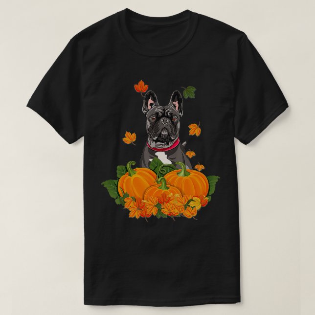 Black Fransk Bulldog Thanksgiving Pumpkin Fall Gif T Shirt (Design framsida)