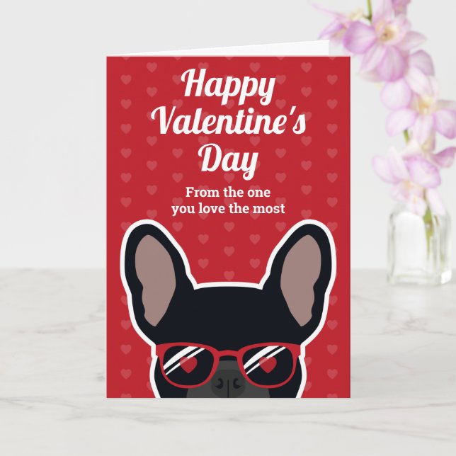 Black Fransk Bulldog Valentine Day Card Kort (Orkide)