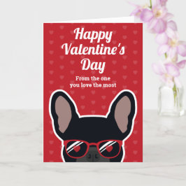 Black Fransk Bulldog Valentine Day Card Kort