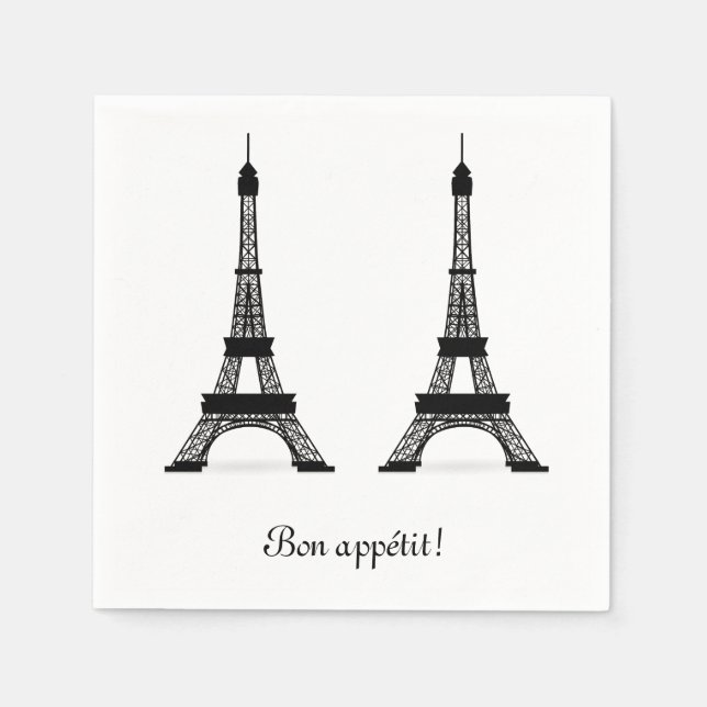 Black Fransk Theme Eiffel Torn Bon Appetit Pappersservett (Framsidan)