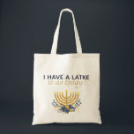 Black Fredag Shopping Latke Play på Ord Tygkasse<br><div class="desc">"Jag har en latke att göra i dag" är en roligt Black Fredag som spelar lite på Hanukkah ord. {Cute,  höger?} Typografin är ett modernt block i marinblått kombinerat med ett modernt skript i guld. Bilden är en vattenfärgsmenorah med en söt blommigt blommor.</div>