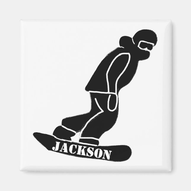 Black Freeride Snowboarder Snowboarder Stencil Magnet (Framsidan)