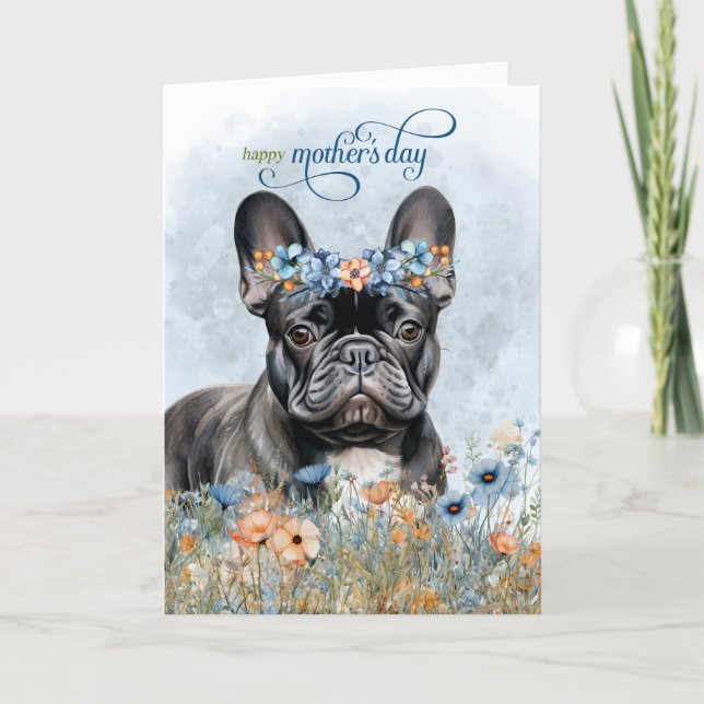 Black French Bulldog Wildflowers Mother's Day Helgkort (Framsida)