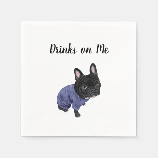 Black Frenchie Cocktail Napkins Pappersservett (Framsidan)