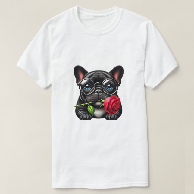 Black Frenchie röd ros T Shirt (Design framsida)