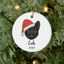 Black Frenchie Santa Hat jul Ornament