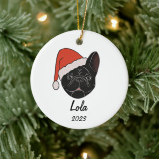 Black Frenchie Santa Hat jul Ornament