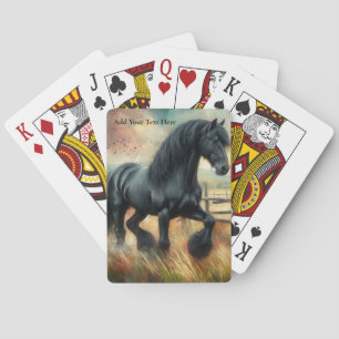 Black Fresian Horse Pasture Rustic Fence Casinokort