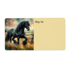 Black Fresian Horse Pasture Rustic Fence Fraktsedel