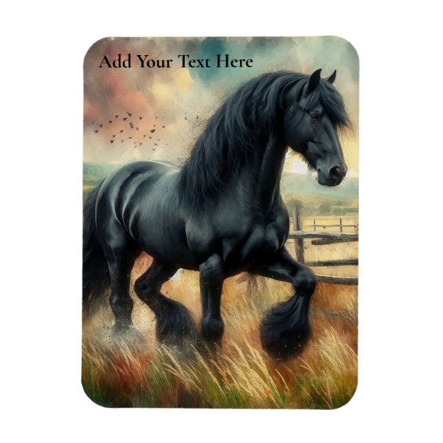Black Fresian Horse Pasture Rustic Fence Magnet (Vertikal)