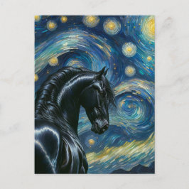 Black Fresian Horse Van Gogh Vykort