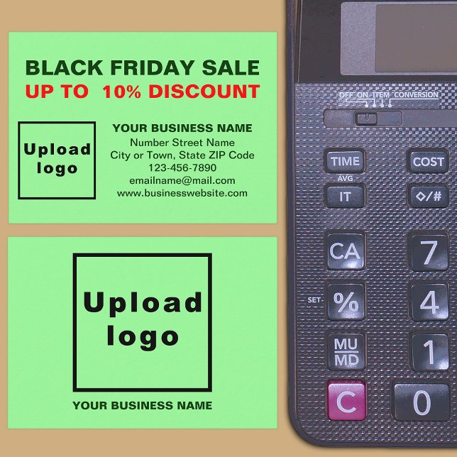 Black Friday-rea på ljusgrönt kuvertkort Tilläggskort (Front and back of the enclosure card)
