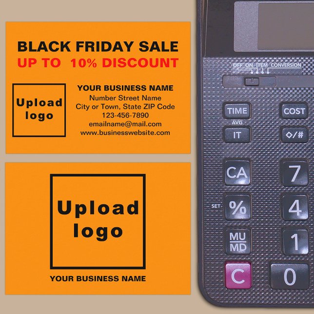 Black Friday-rea på orangefärgade kuvertkort Tilläggskort (Front and back of the enclosure card)