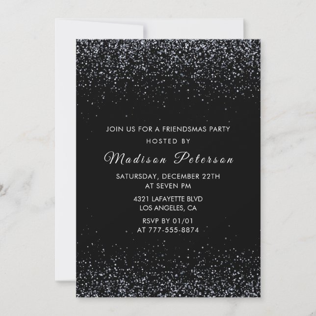 Black Friendsmas-inbjudningar Silver Glitter Inbjudningar (Framsida)