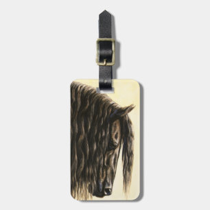 Black Friesian Draft Horse Bagagebricka