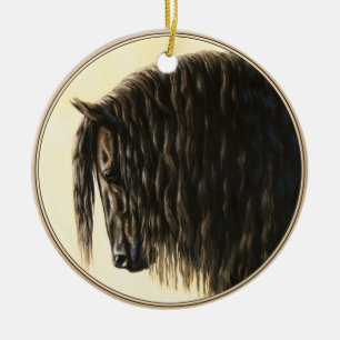 Black Friesian Draft Horse Julgransprydnad Keramik