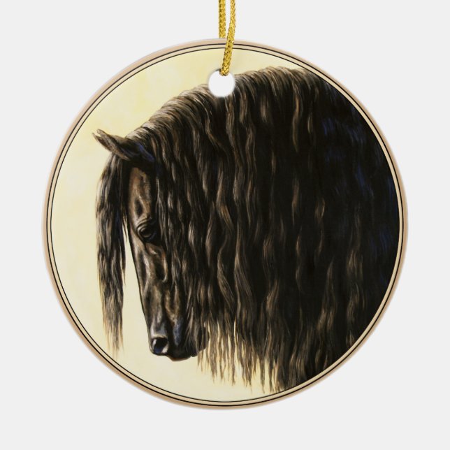 Black Friesian Draft Horse Julgransprydnad Keramik (Framsidan)