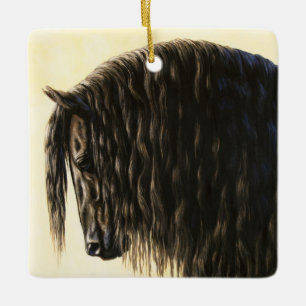 Black Friesian Draft Horse Julgransprydnad Keramik