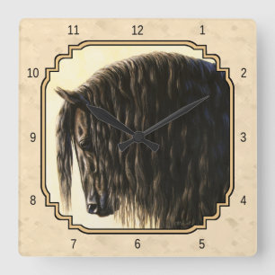 Black Friesian Horse Beige Fyrkantig Klocka