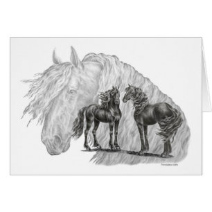 Black Friesian Horses Manes Svan Hälsningskort